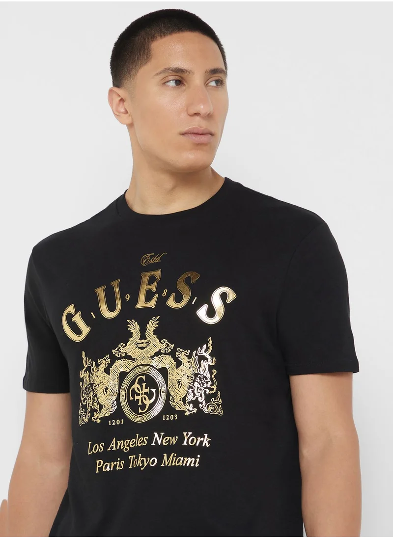 GUESS Logo Printed Crew Neck T-Shirt