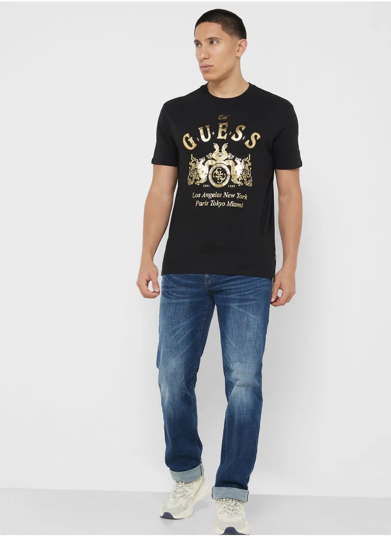 GUESS Logo Printed Crew Neck T-Shirt