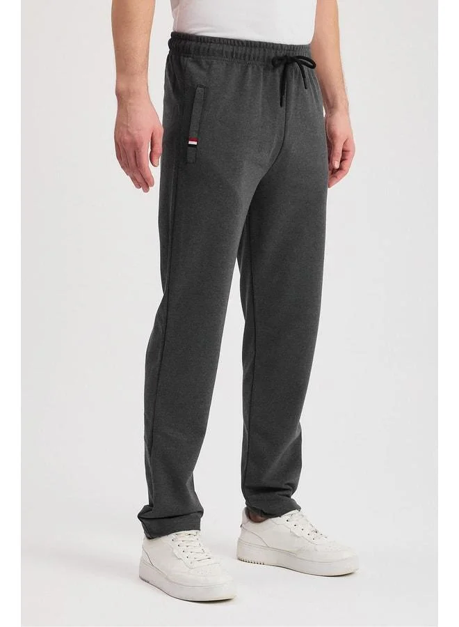 Mmetalic  Charcoal Men's Zippered Pocket Embroidered Detail Straight Leg Relaxed Fit Daily Sweatpants. for Men | Best Price UAE