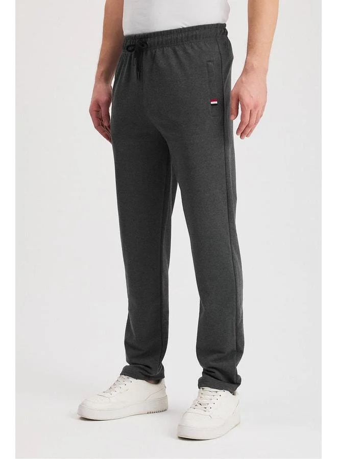 Mmetalic  Charcoal Men's Zippered Pocket Embroidered Detail Straight Leg Relaxed Fit Daily Sweatpants. for Men | Best Price UAE