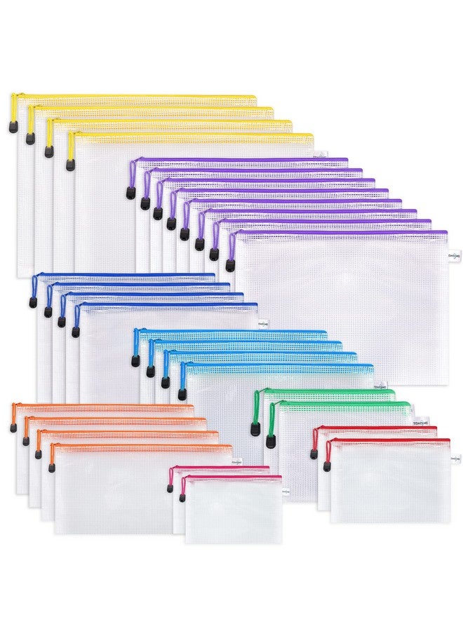 TDHDIKE Mesh Zipper Pouch 30Pcs Waterproof Zipper Bags 8 Sizes 8 Colors Plastic Document Pouch For Organizing School Supplies, Office Appliances, Home Organize And Travel Storage  - Image 1