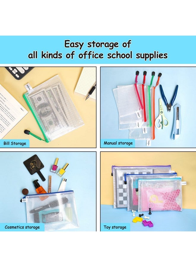 TDHDIKE Mesh Zipper Pouch 30Pcs Waterproof Zipper Bags 8 Sizes 8 Colors Plastic Document Pouch For Organizing School Supplies, Office Appliances, Home Organize And Travel Storage  - Image 5