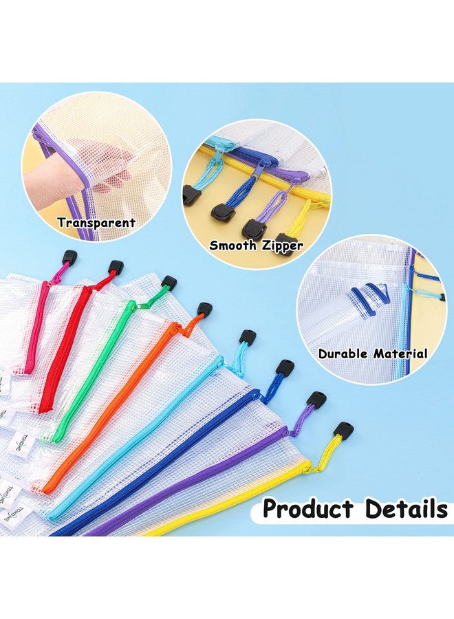 TDHDIKE Mesh Zipper Pouch 30Pcs Waterproof Zipper Bags 8 Sizes 8 Colors Plastic Document Pouch For Organizing School Supplies, Office Appliances, Home Organize And Travel Storage  - Image 3