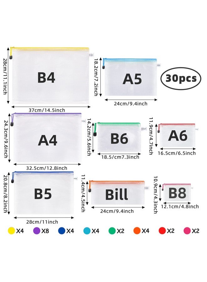 TDHDIKE Mesh Zipper Pouch 30Pcs Waterproof Zipper Bags 8 Sizes 8 Colors Plastic Document Pouch For Organizing School Supplies, Office Appliances, Home Organize And Travel Storage  - Image 2
