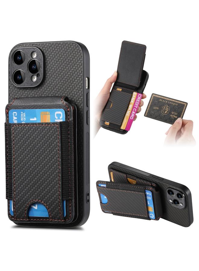 S-TOP Case For iPhone 13 Pro Carbon Fiber Vertical Flip Wallet Stand Phone Case - Image 1