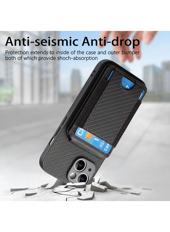 S-TOP Case For iPhone 13 Pro Carbon Fiber Vertical Flip Wallet Stand Phone Case - Image 3