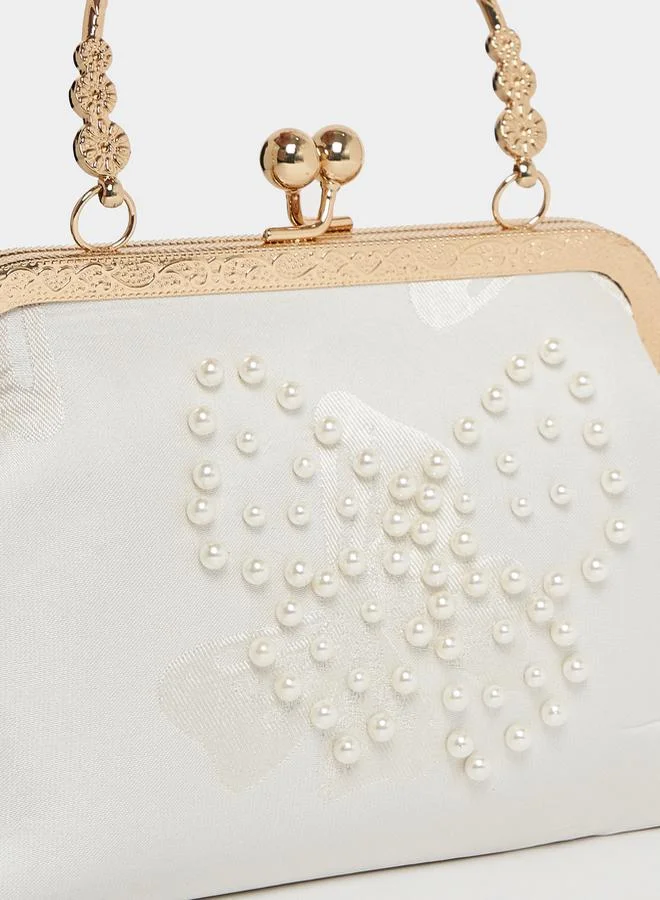 Styli Butterfly Pearl Clutch with Chain Strap