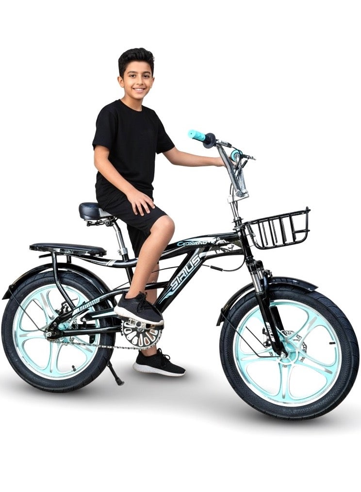 بي ام اكس عجلة BMX مقاس 20 للأطفال والمراهقين – قوية ومزودة بسلة أمامية وكرسي خلفي مبطن - Image 1