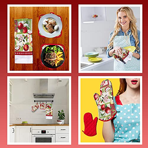 Lobyn Value Packs - 5 Piece Country Kitchen Towel Set: Features Red Apples on a Patchwork Quilt, 2 Decorative Dish Towels, 1 Oven Mitt, and 2 Quilted Potholders - Image 3