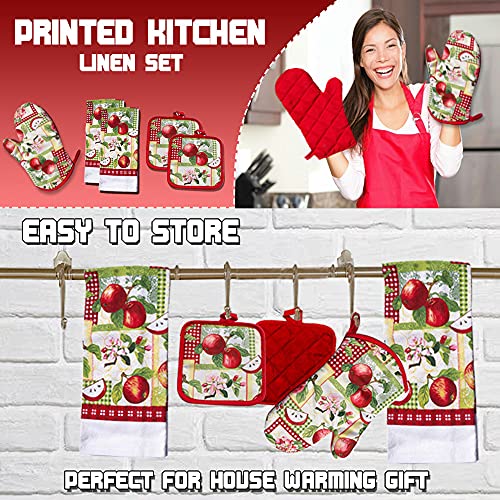 Lobyn Value Packs - 5 Piece Country Kitchen Towel Set: Features Red Apples on a Patchwork Quilt, 2 Decorative Dish Towels, 1 Oven Mitt, and 2 Quilted Potholders - Image 5