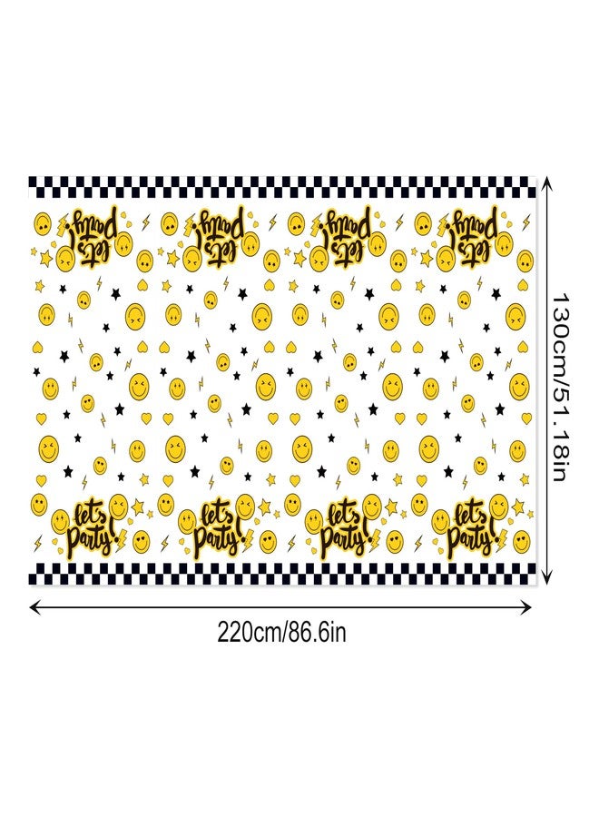 MOZUI 2 Pcs One Happy Dude Birthday Party Tablecloths 54 x 87 Inch Smile Face Plastic Table Cover - Orange Black White Design with Lightning Bolts & Stars for 1st Birthday, Baby Shower, Themed Celebrations - Image 2