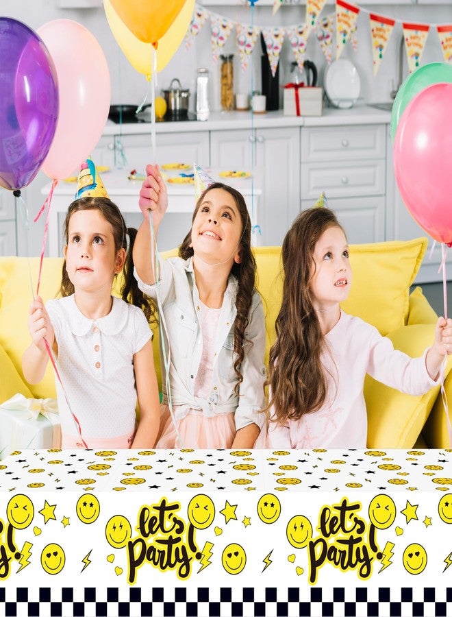 MOZUI 2 Pcs One Happy Dude Birthday Party Tablecloths 54 x 87 Inch Smile Face Plastic Table Cover - Orange Black White Design with Lightning Bolts & Stars for 1st Birthday, Baby Shower, Themed Celebrations - Image 4