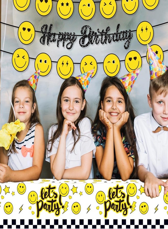 MOZUI 2 Pcs One Happy Dude Birthday Party Tablecloths 54 x 87 Inch Smile Face Plastic Table Cover - Orange Black White Design with Lightning Bolts & Stars for 1st Birthday, Baby Shower, Themed Celebrations - Image 5