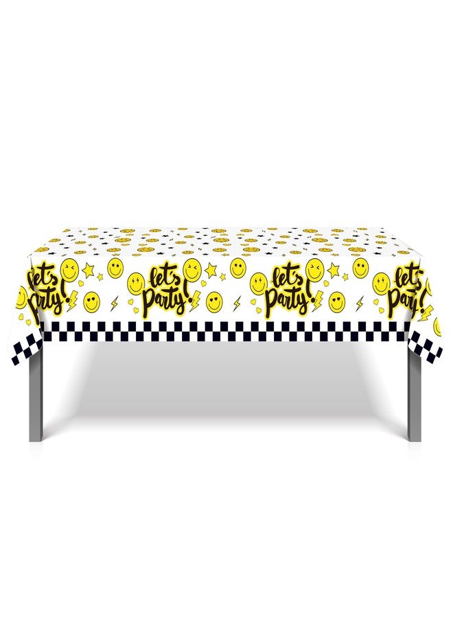 MOZUI 2 Pcs One Happy Dude Birthday Party Tablecloths 54 x 87 Inch Smile Face Plastic Table Cover - Orange Black White Design with Lightning Bolts & Stars for 1st Birthday, Baby Shower, Themed Celebrations - Image 3