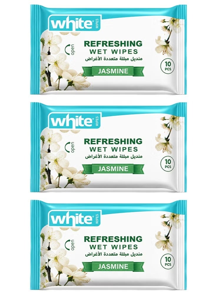 White Refreshing Wet Wipes - Jasmine - 10 Wipes - 3 pcs.