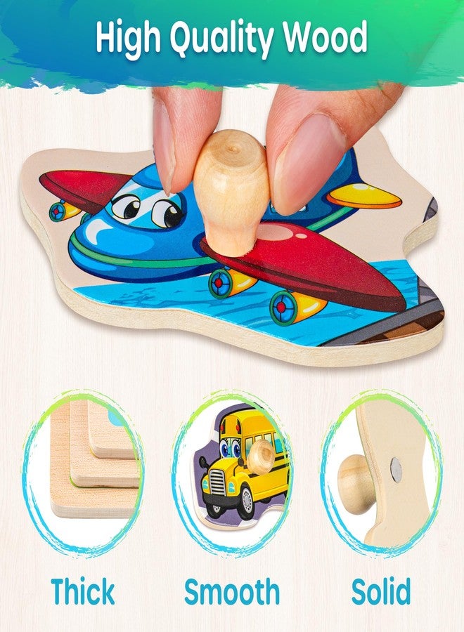 SYNARRY Wooden Puzzles for Toddlers 1-3, 6XSET Puzzles for Toddlers 2-4 with Rack, Learning Alphabet Number Shape Animal Dinosaur Vehicle, Toddler Easter Basket Stuffers Gifts Toys for Boys Girls - Image 4