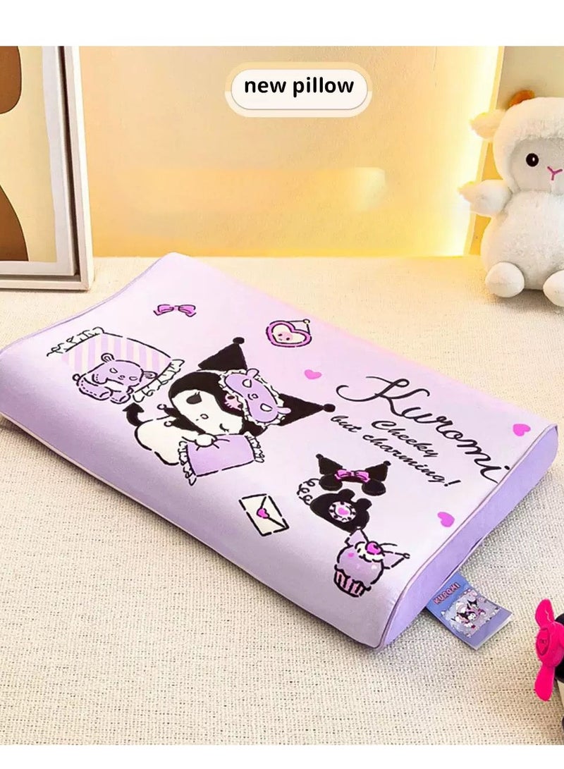 Sanrio Kurome Cartoon Pattern Natural Latex Pillow Children's Pillow Suitable for 2-12 years old (size: 27cm × 44cm; includes: pure cotton pillowcase + latex pillow core) - Image 1