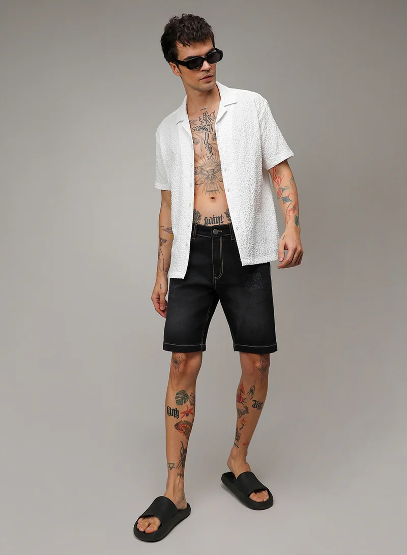 Campus Sutra Men's Black Solid Denim Shorts