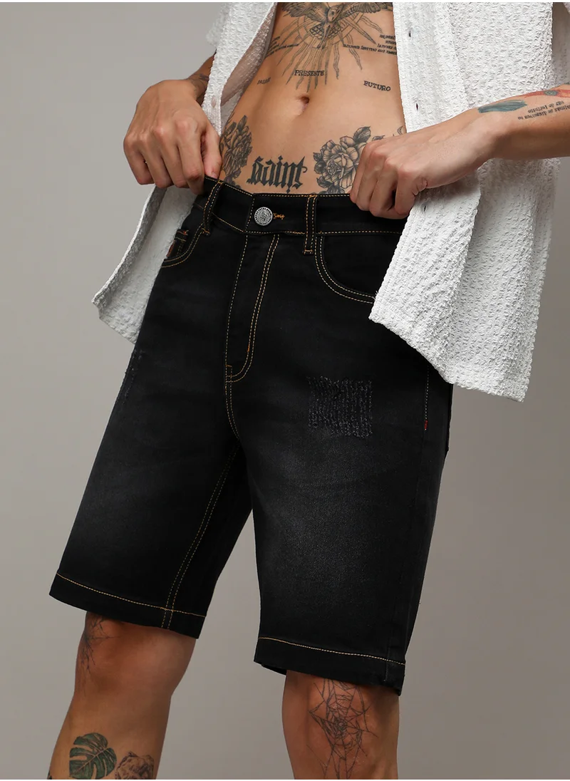 كامبوس سوترا Men's Black Solid Denim Shorts