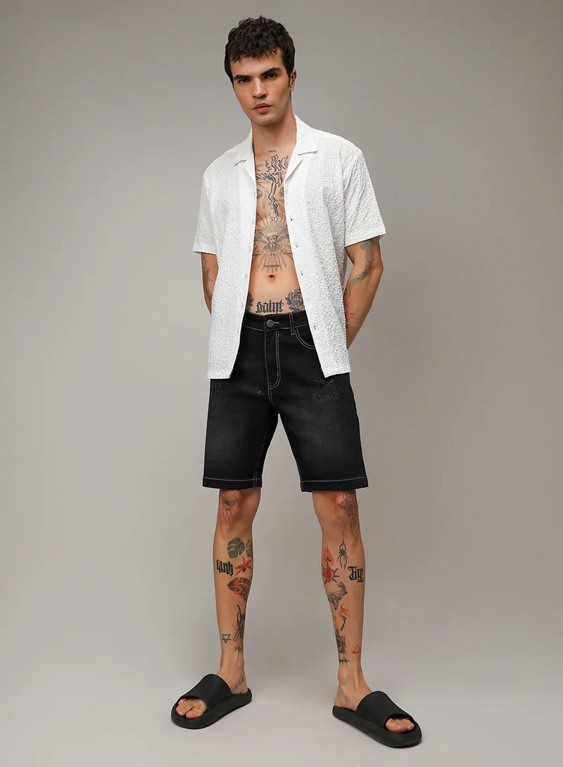 Campus Sutra Men's Black Solid Denim Shorts
