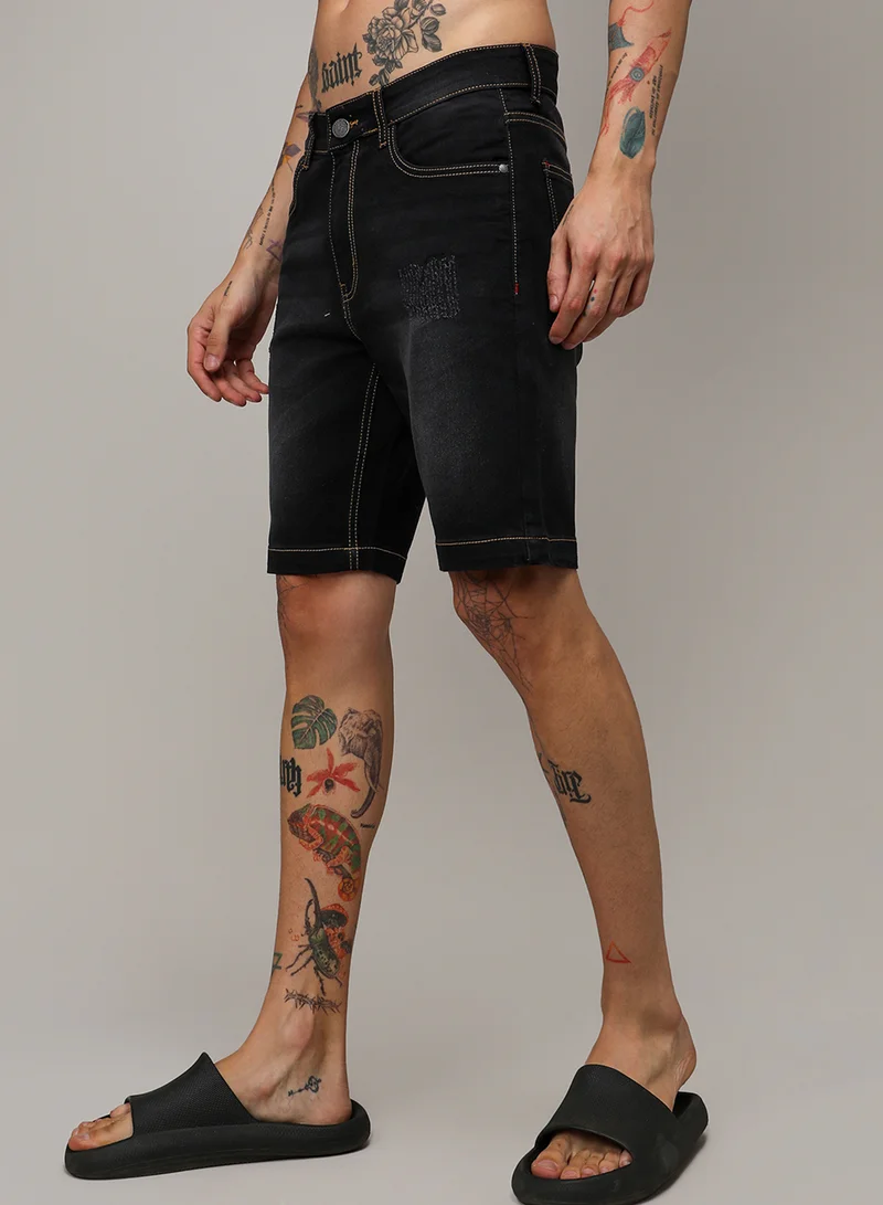 Campus Sutra Men's Black Solid Denim Shorts