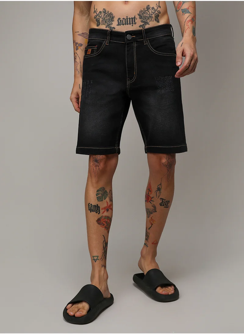 كامبوس سوترا Men's Black Solid Denim Shorts
