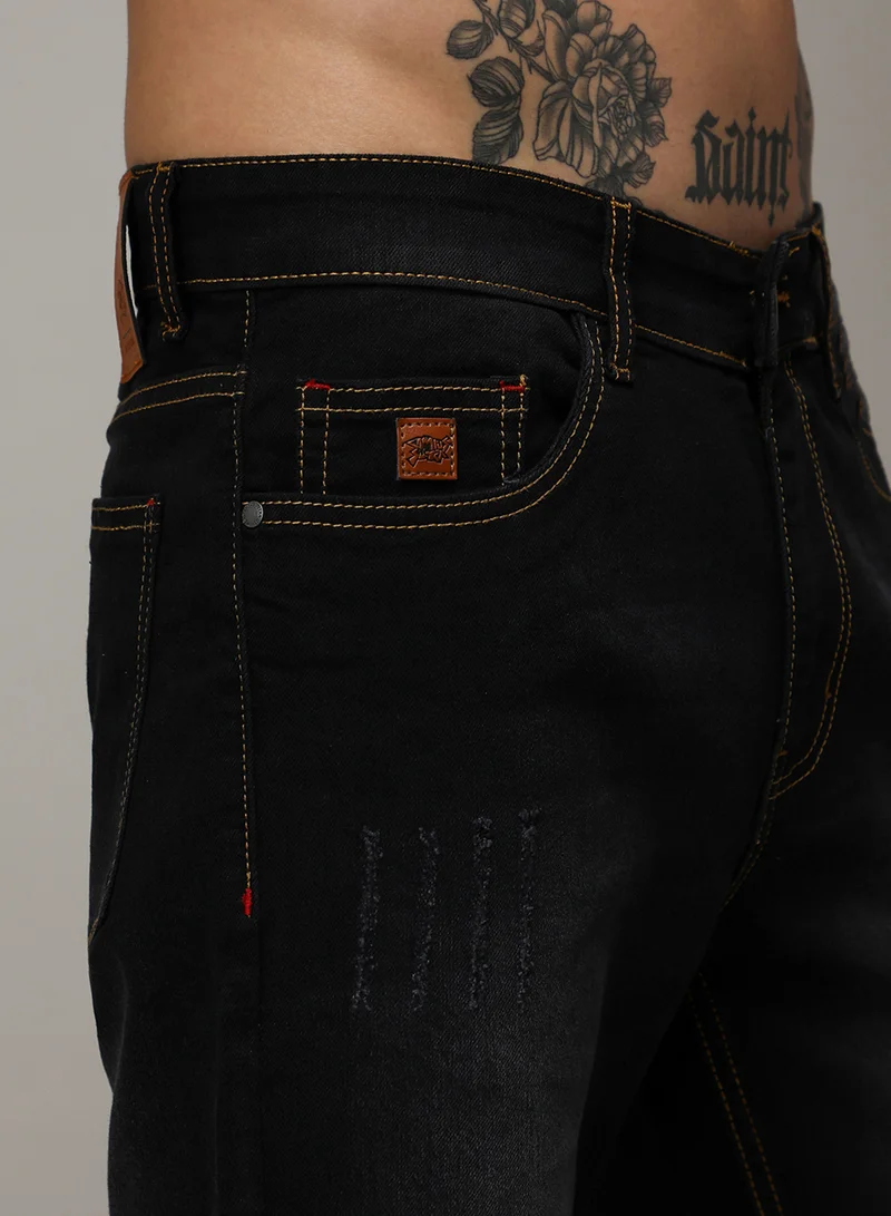 Campus Sutra Men's Black Solid Denim Shorts