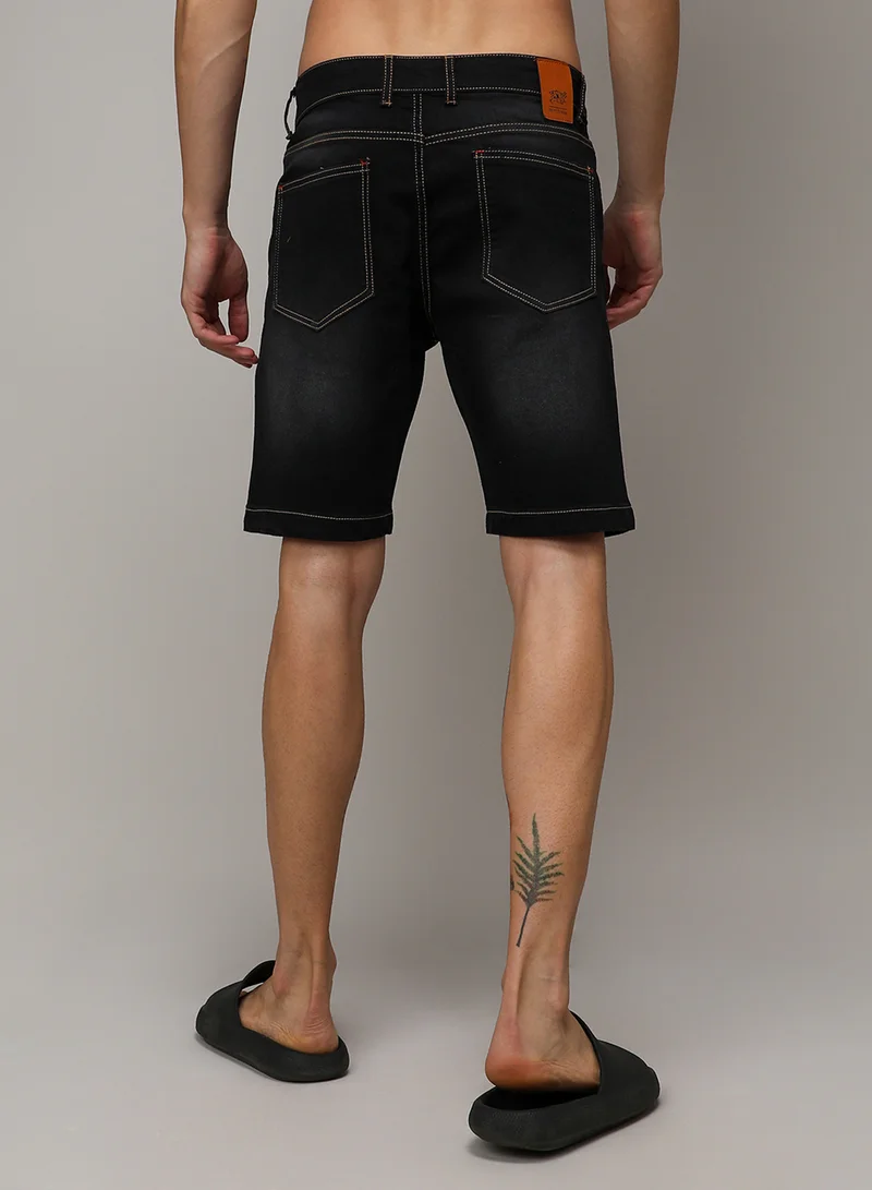 Campus Sutra Men's Black Solid Denim Shorts