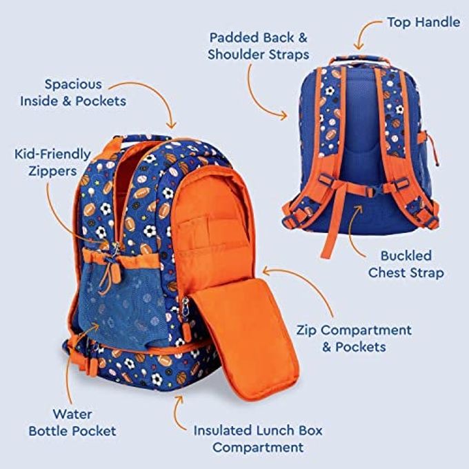 Bentgo Kids 2-in-1 Backpack & Insulated Lunch Bag Durable 16 Backpack & Lunch Container in Unique Prints for School & Travel Water Resistant, Padded & Large Compartments (Sports) - Image 3