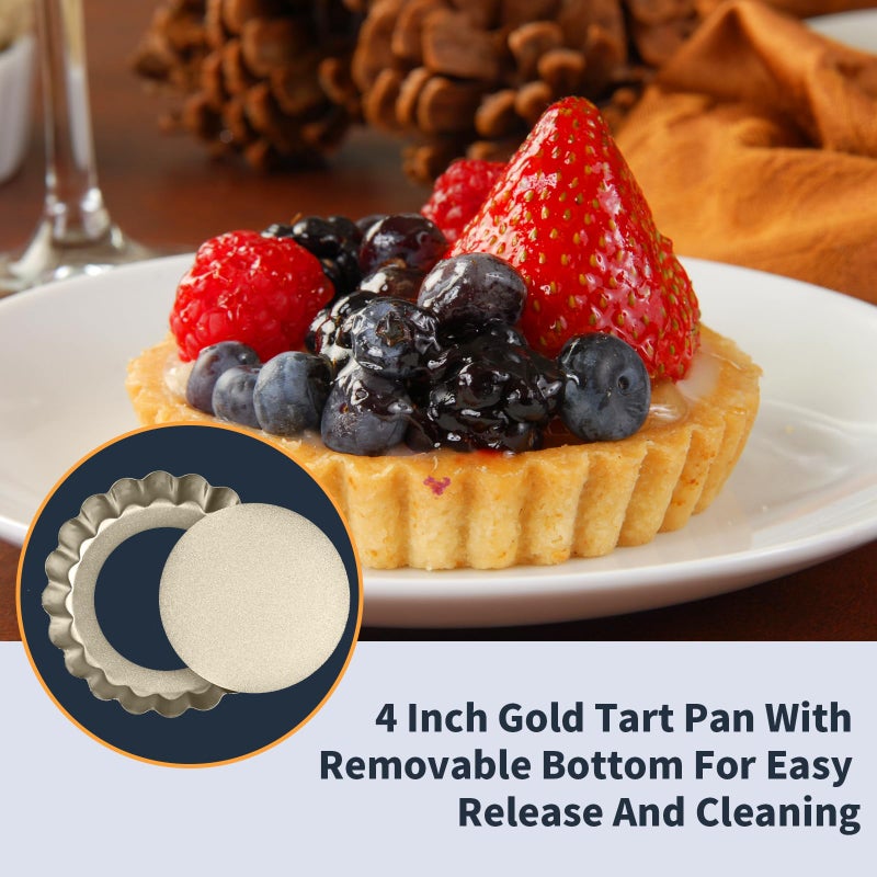 RICHSC-PAN Mini Tart Pan 12PCS, 4 Inch Tart Pan Removable Bottom Non-Stick Tin, 0.9 Inches High Suitable for DIY Making Small Tarts at Home. Champagne Gold Appearance. - Image 5