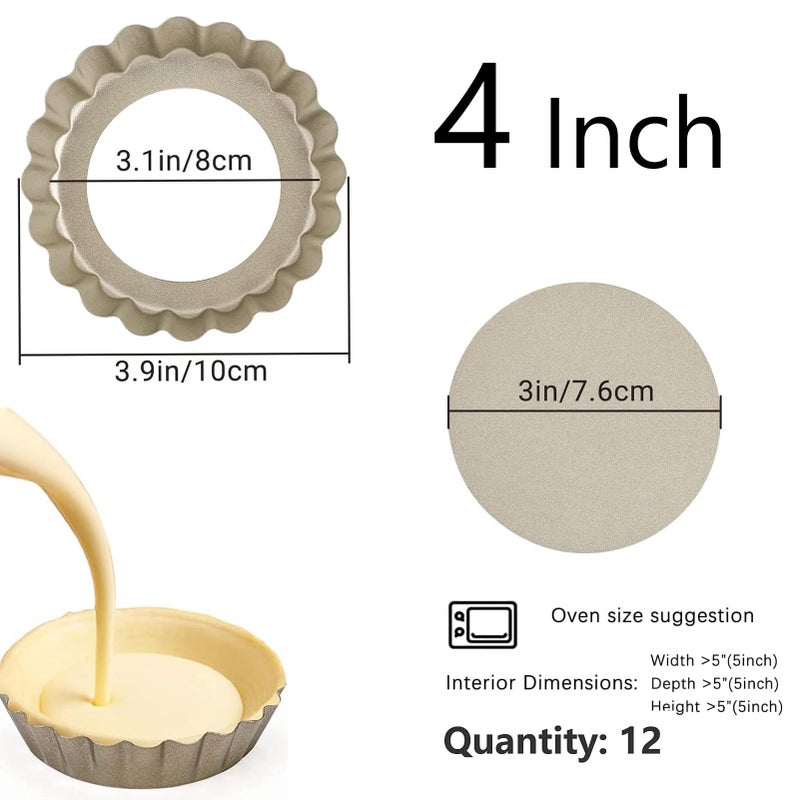 RICHSC-PAN Mini Tart Pan 12PCS, 4 Inch Tart Pan Removable Bottom Non-Stick Tin, 0.9 Inches High Suitable for DIY Making Small Tarts at Home. Champagne Gold Appearance. - Image 2