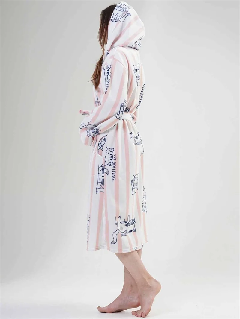 Vienetta Women's Polar Fleece Hooded Dressing Gown
