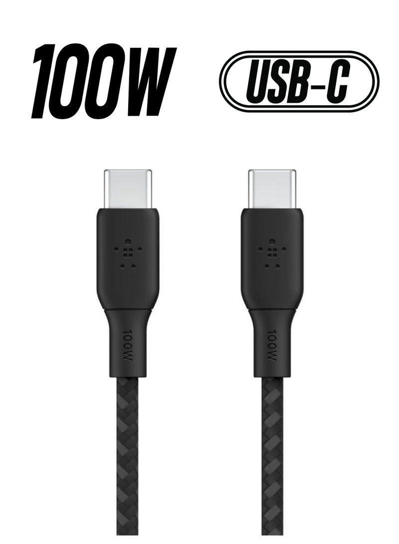belkin 5000 mAh USB Type C to C Cable, 100W Power Delivery USB-IF Certified 2.0 USB C Charger Cable with Double Braided Nylon Exterior for iPhone 16, 15, iPad, MacBook, Galaxy, Pixel and More -3 m, black Black - Image 1