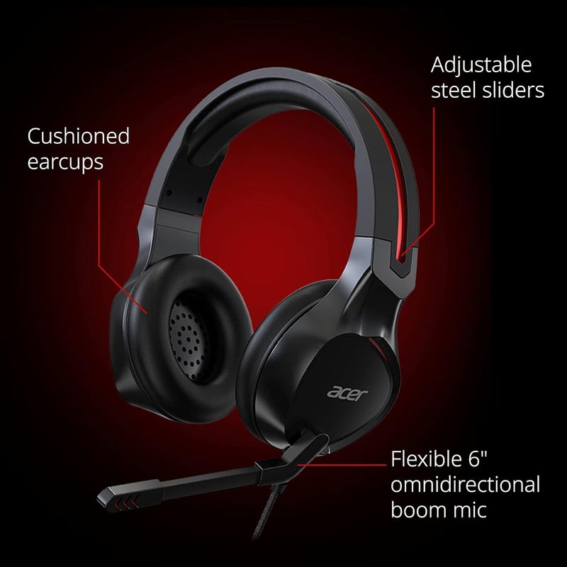 Acer Acer Nitro Gaming Headset with Flexible Omnidirectional Mic Adjustable Headband Black - Image 2