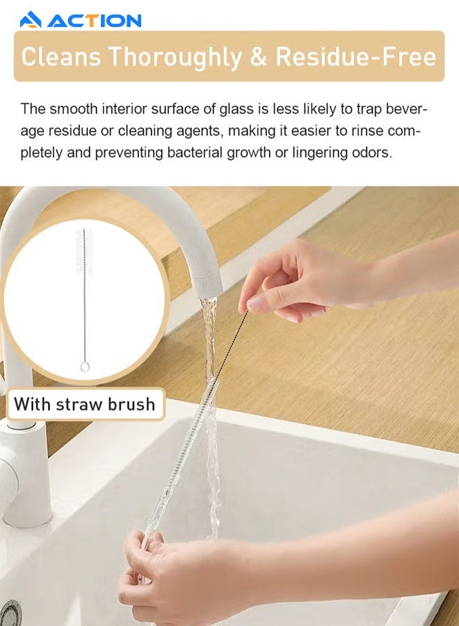أكشن 2 قطعة من القش الزجاجي المقاوم للكسر - قش زجاجي متين وقابل لإعادة الاستخدام مع فرشاة تنظيف واحدة للمشروبات والعصائر والأعشاب والمخفوقات، تصميم صديق للبيئة - Image 5