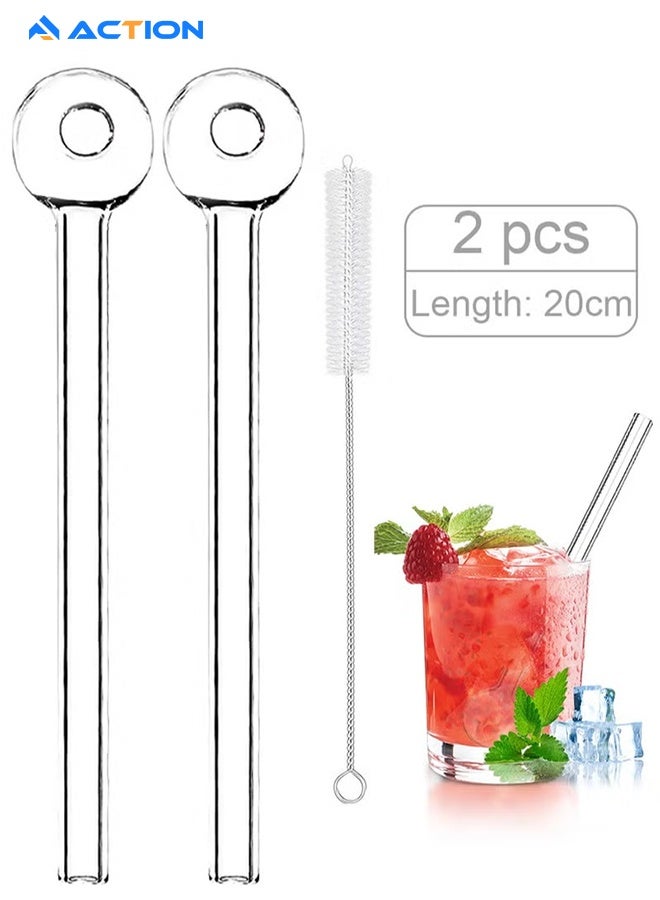 أكشن 2 قطعة من القش الزجاجي المقاوم للكسر - قش زجاجي متين وقابل لإعادة الاستخدام مع فرشاة تنظيف واحدة للمشروبات والعصائر والأعشاب والمخفوقات، تصميم صديق للبيئة - Image 1