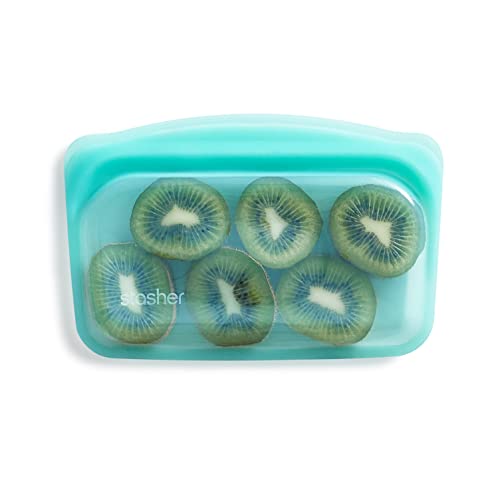 Stasher Premium Silicone Reusable Food Storage Snack Bag Aqua Microwave Sous Vide Dishwasher Oven and Freezer Safe BPA Free Leakfree Ecofriendly 12 Oz