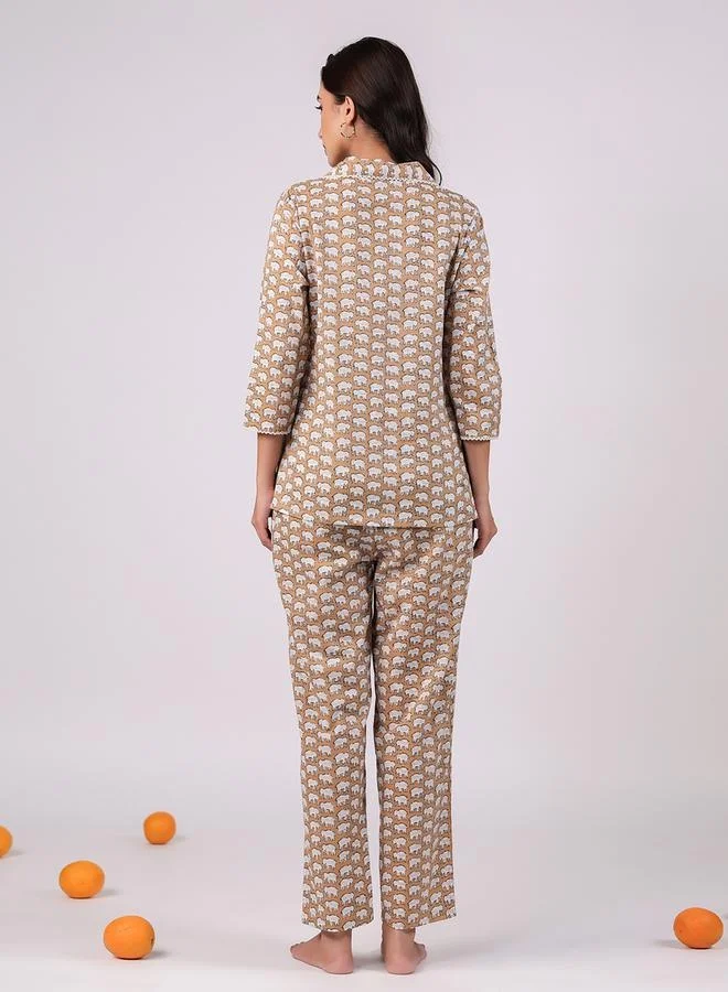 sanskrutihomes sanskrutihomes All Over Print Cotton Shirt and Pyjama Set