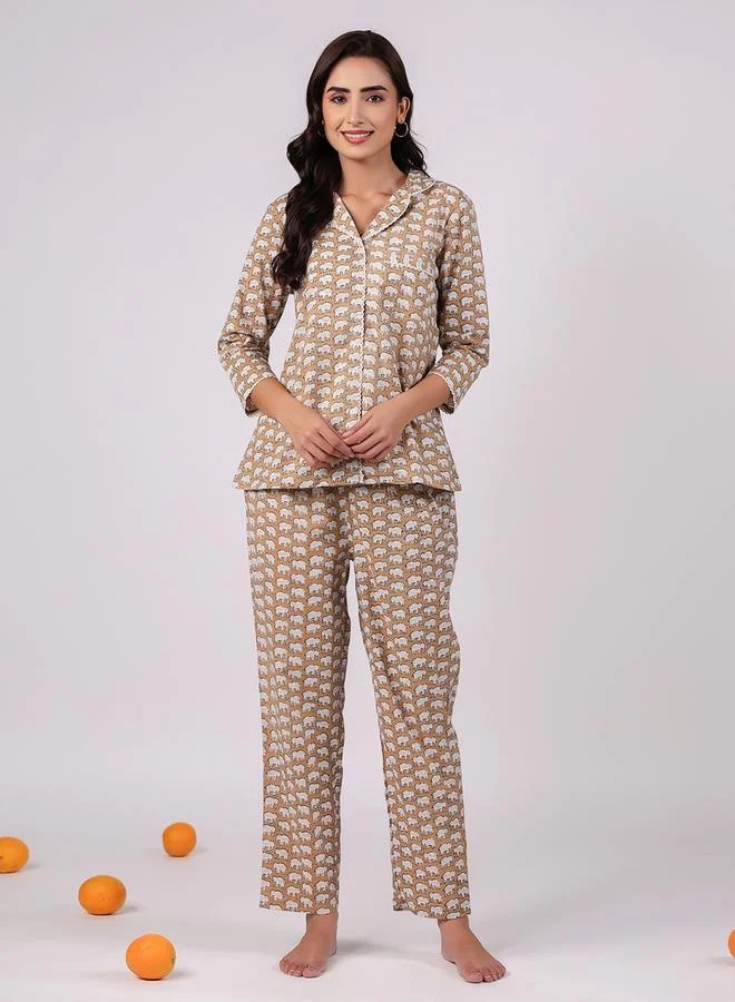 sanskrutihomes sanskrutihomes All Over Print Cotton Shirt and Pyjama Set
