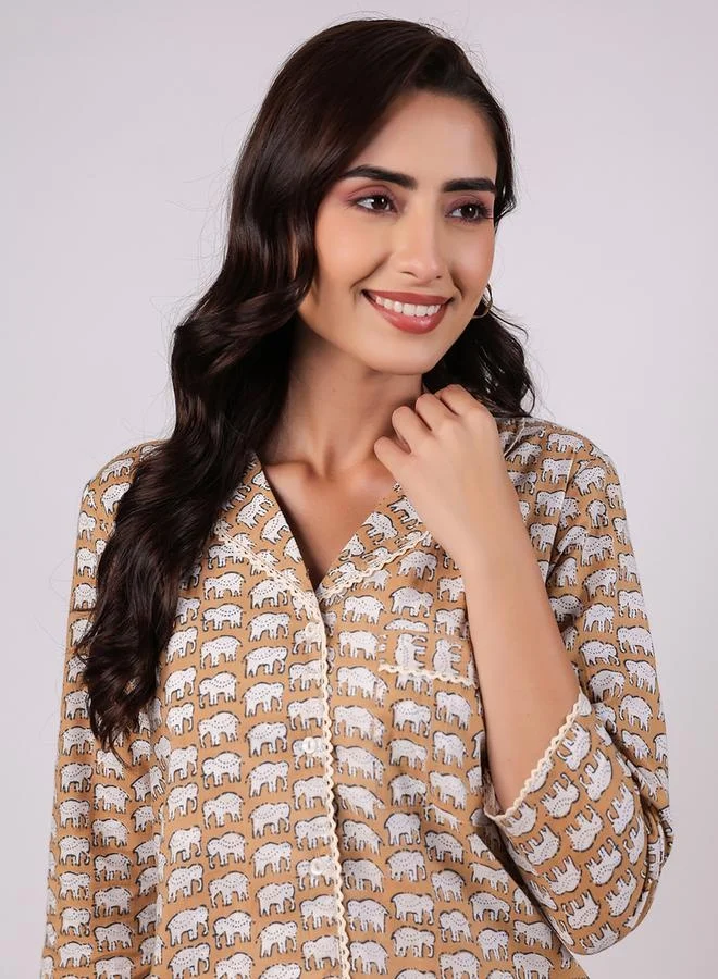sanskrutihomes sanskrutihomes All Over Print Cotton Shirt and Pyjama Set
