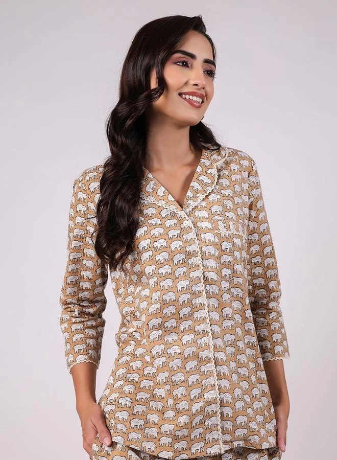 sanskrutihomes sanskrutihomes All Over Print Cotton Shirt and Pyjama Set