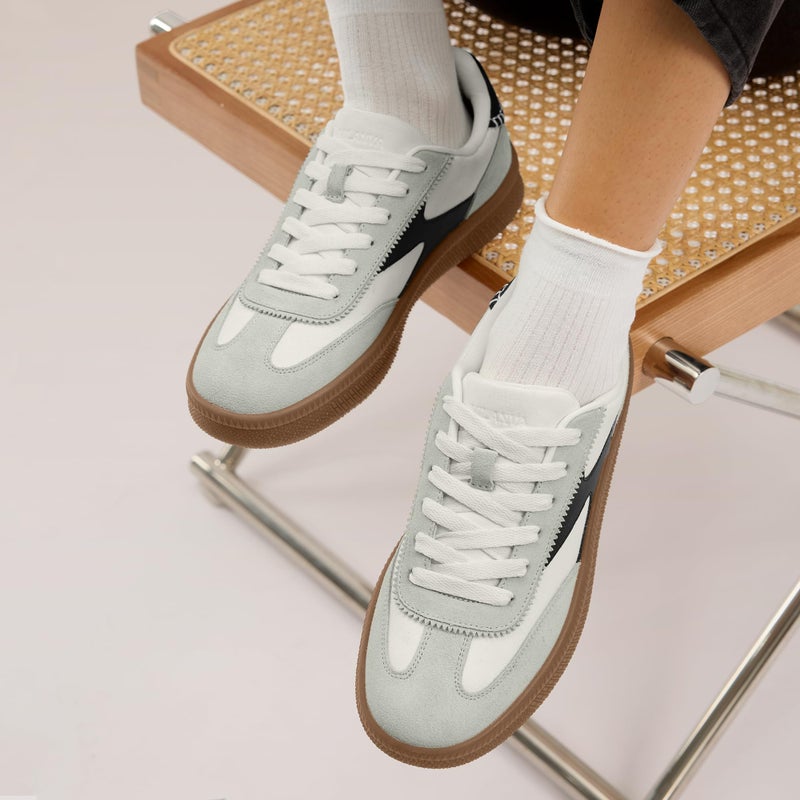 Vilanva Women's Fashion Sneakers Casual Tennis Shoes with Genuine Suede Classic Retro Gum Sole Walking Trendy Footwear White Multi - Image 2