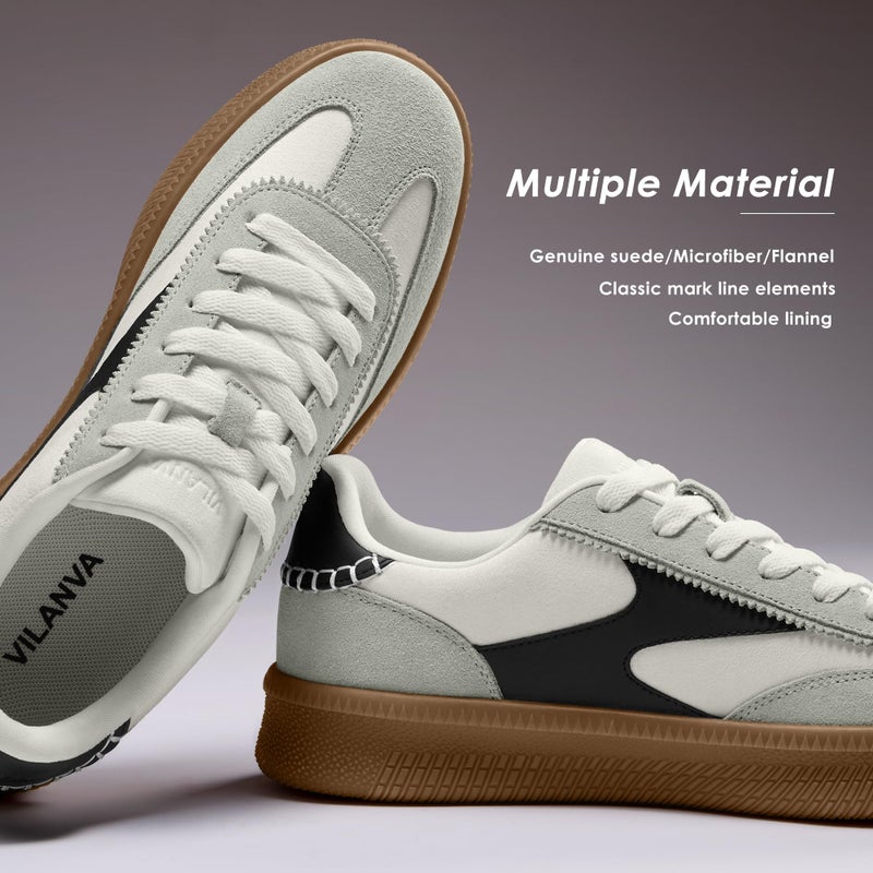 Vilanva Women's Fashion Sneakers Casual Tennis Shoes with Genuine Suede Classic Retro Gum Sole Walking Trendy Footwear White Multi - Image 4