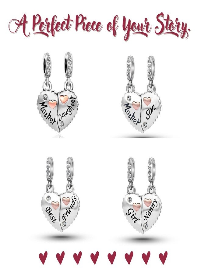 MiiFort Matching Best Friends Love Heart Dangle Charms fit Pandora Charm Bracelets Gifts for Family Friendship Birthday Jewelry Crystal Clear CZ - Image 5