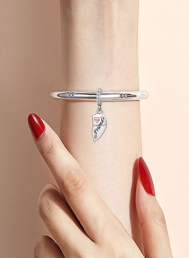 MiiFort Matching Best Friends Love Heart Dangle Charms fit Pandora Charm Bracelets Gifts for Family Friendship Birthday Jewelry Crystal Clear CZ - Image 3
