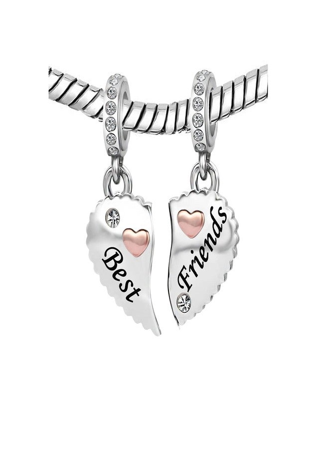 MiiFort Matching Best Friends Love Heart Dangle Charms fit Pandora Charm Bracelets Gifts for Family Friendship Birthday Jewelry Crystal Clear CZ - Image 2