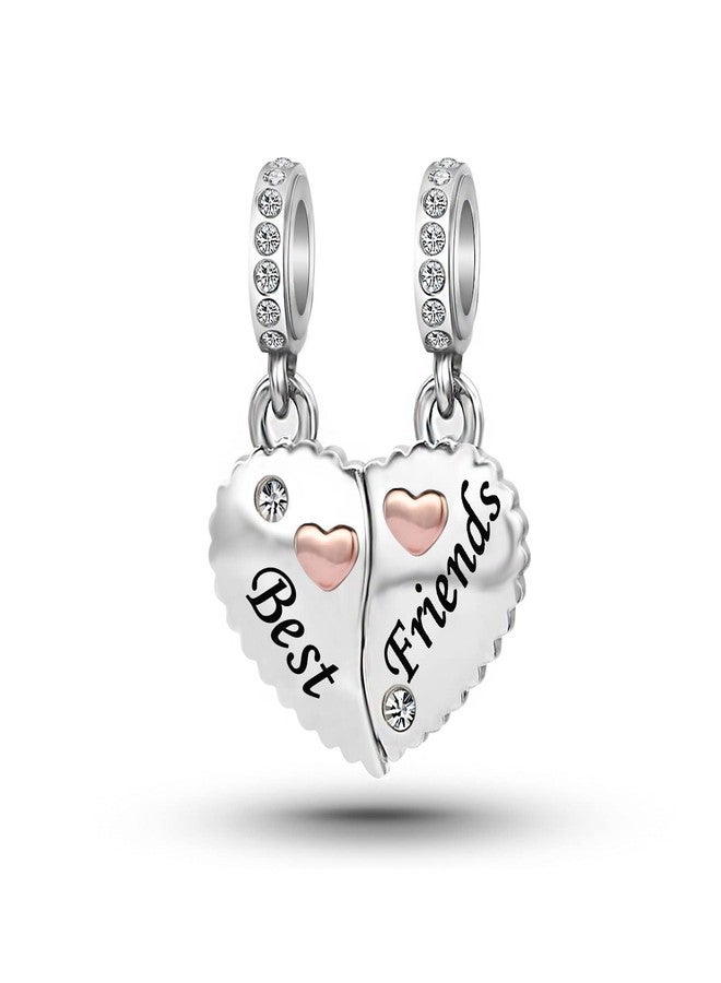 MiiFort Matching Best Friends Love Heart Dangle Charms fit Pandora Charm Bracelets Gifts for Family Friendship Birthday Jewelry Crystal Clear CZ - Image 1