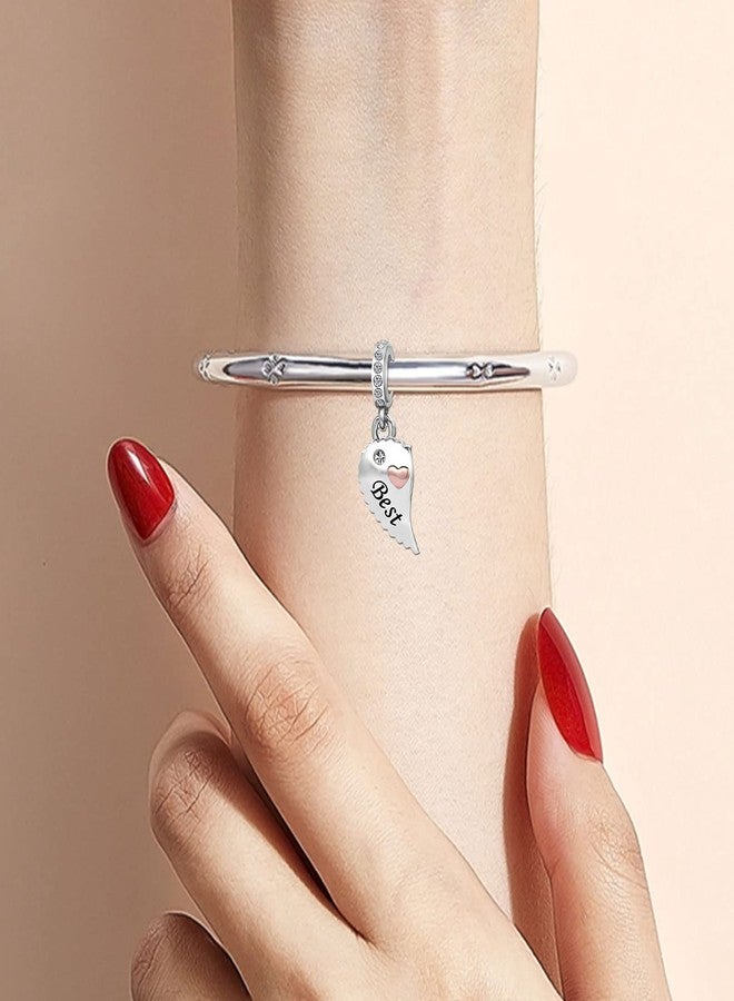 MiiFort Matching Best Friends Love Heart Dangle Charms fit Pandora Charm Bracelets Gifts for Family Friendship Birthday Jewelry Crystal Clear CZ - Image 4