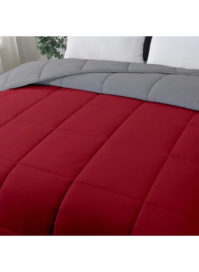 Razzai مامايو رازاى لحاف فائق النعومة قابل للعكس لموسم الصيف 120GSM (90" × 100" بوصة/228 سم × 254 سم) - لحاف سرير مزدوج | فضي/برغندي | TC - 400 - Image 2