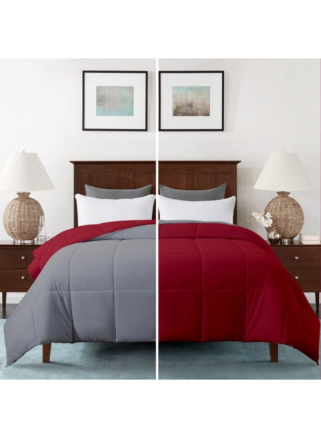 Razzai مامايو رازاى لحاف فائق النعومة قابل للعكس لموسم الصيف 120GSM (90" × 100" بوصة/228 سم × 254 سم) - لحاف سرير مزدوج | فضي/برغندي | TC - 400 - Image 1
